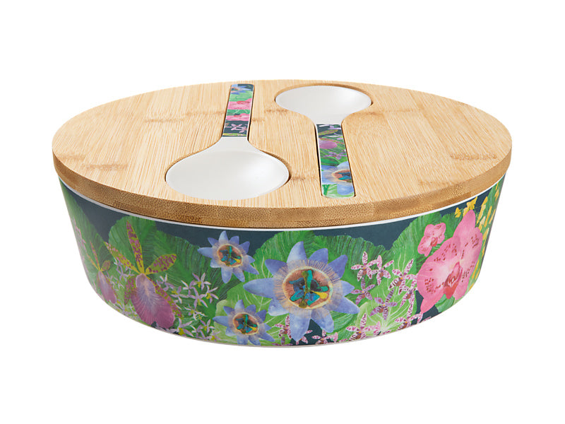 Tropical Twilight Melamine Bowl With Lid & Salad Servers