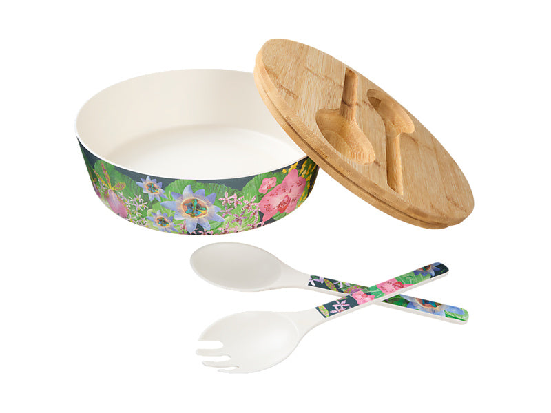 Tropical Twilight Melamine Bowl With Lid & Salad Servers