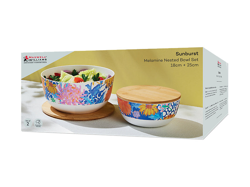 Sunburst Melamine Nested Bowls Set of 2 Gift Boxed