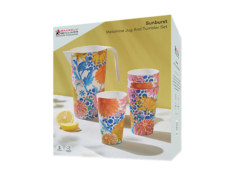 Sunburst Melamine Jug & Tumbler 5 Piece Set Gift Boxed
