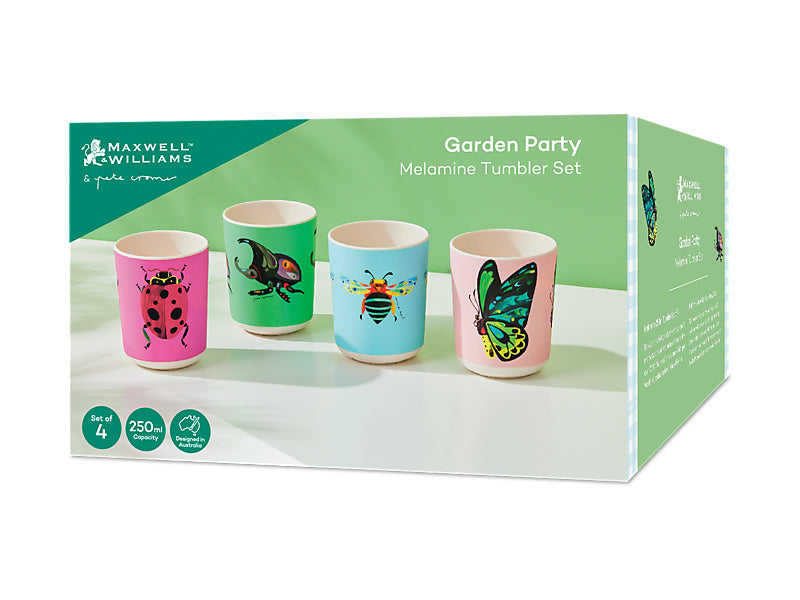 Pete Cromer Garden Party Melamine Tumblers Set of 4 Assorted Gift Boxed