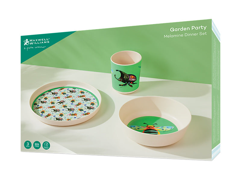 Pete Cromer Garden Party Kids Melamine 3pc Dinner Set Gift Boxed