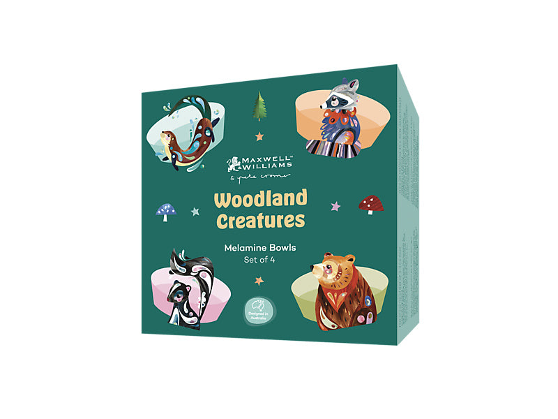 Pete Cromer Woodland Creatures Melamine Bowls Set of 4 Assorted Gift Boxed