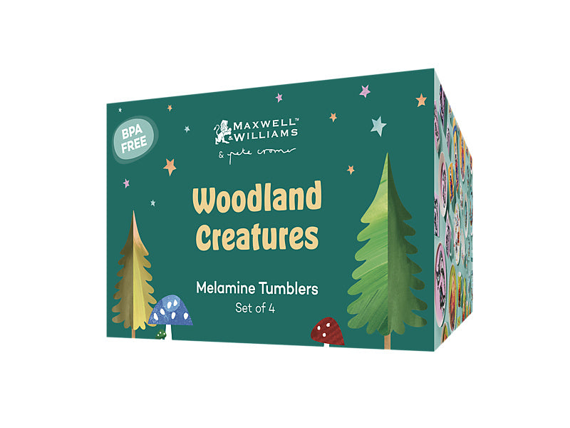 Pete Cromer Woodland Creatures Melamine Tumblers Set of 4 Assorted Gift Boxed