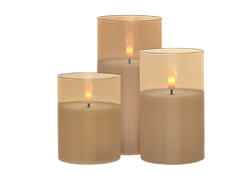 Let's Get Lit LED Flameless Candle Glass Hurricane Set of 3 Gift Boxed