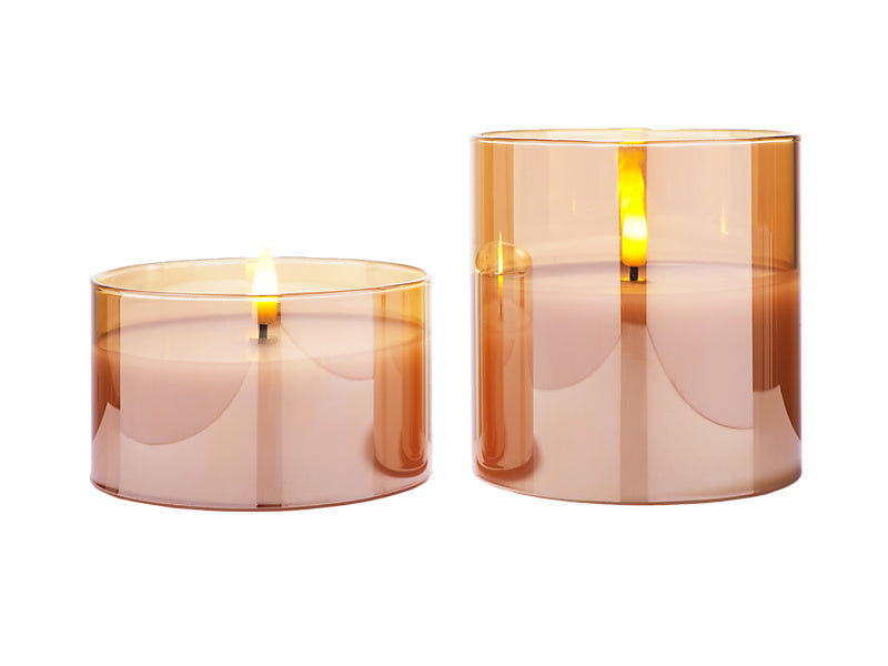 Let's Get Lit LED Flameless Candle Glass Hurricane Gold Set of 2 Gift Boxed