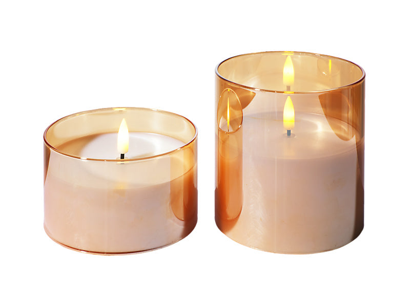 Let's Get Lit LED Flameless Candle Glass Hurricane Gold Set of 2 Gift Boxed