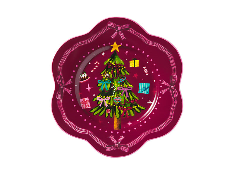 Fa la la Scallop Rim Plate Burgundy Gift Boxed