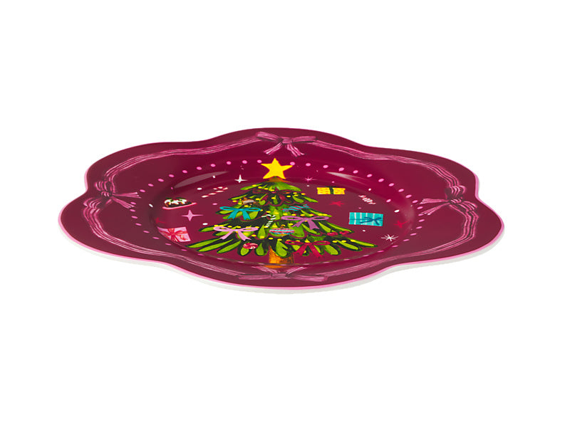 Fa la la Scallop Rim Plate Burgundy Gift Boxed