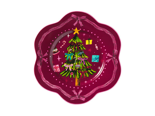 Fa la la Scallop Rim Plate Burgundy Gift Boxed