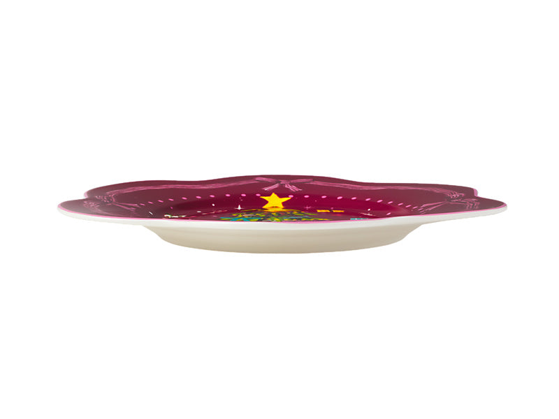 Fa la la Scallop Rim Plate Burgundy Gift Boxed