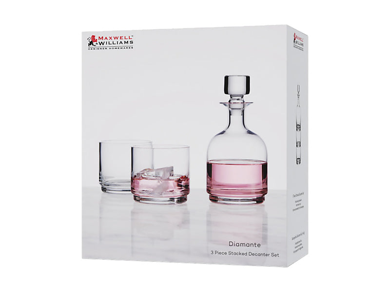 Diamante Stacked Decanter Set 3pc Gift Boxed