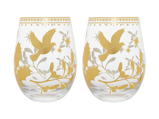 White Christmas Stemless Wine Glass Set of 2 Gift Boxed