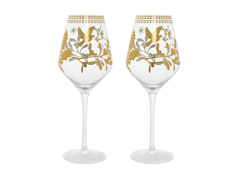 White Christmas Wine Glass Set of 2 Gift Boxed