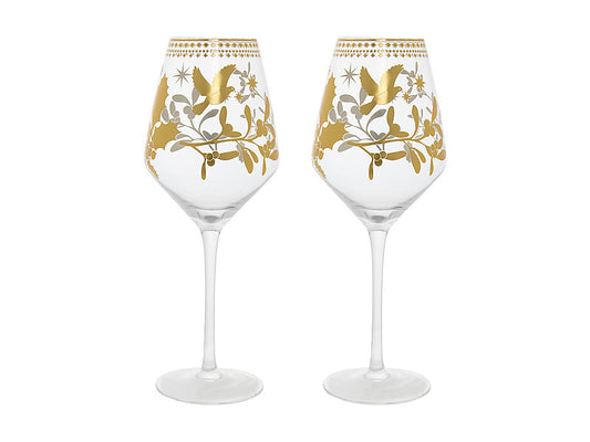 White Christmas Wine Glass Set of 2 Gift Boxed