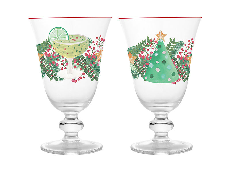 Tis The Season Wine Glass Set of 2 Assorted Gift Boxed