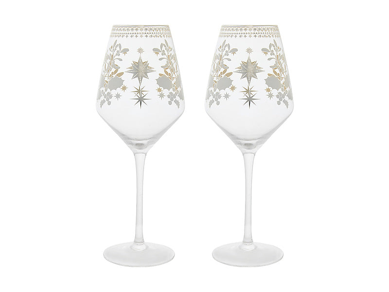 White Christmas Wine Glass Set of 2 Gift Boxed