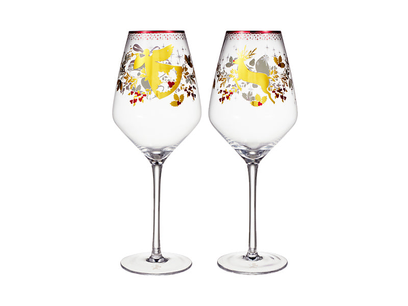 White Christmas 2026 Wine Glass Set of 2 Assorted Gift Boxed