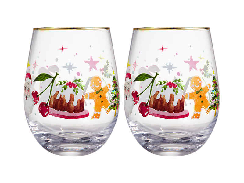 Fa la la Stemless Glass Set of 2 Gift Boxed