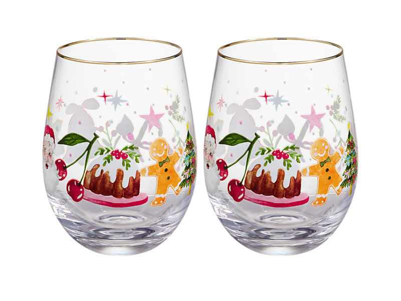 Fa la la Stemless Glass Set of 2 Gift Boxed