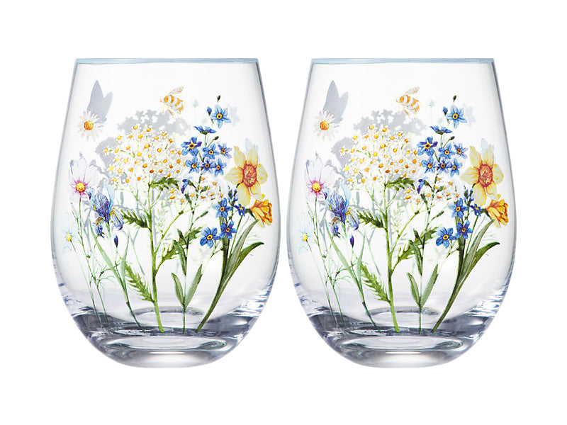 Fluttering Meadow Stemless Glass Set of 2 Gift Boxed