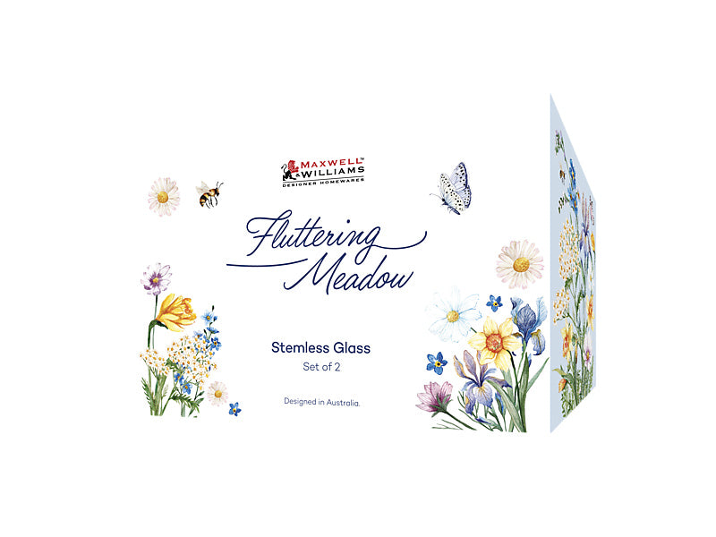 Fluttering Meadow Stemless Glass Set of 2 Gift Boxed