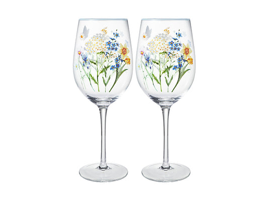 Fluttering Meadow Wine Glass Set of 2 Gift Boxed