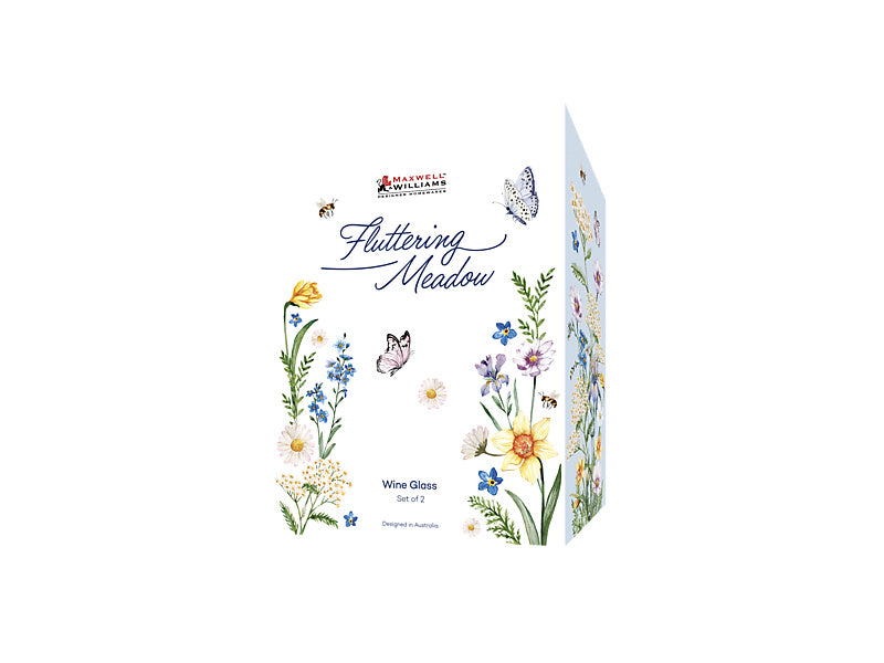 Fluttering Meadow Wine Glass Set of 2 Gift Boxed