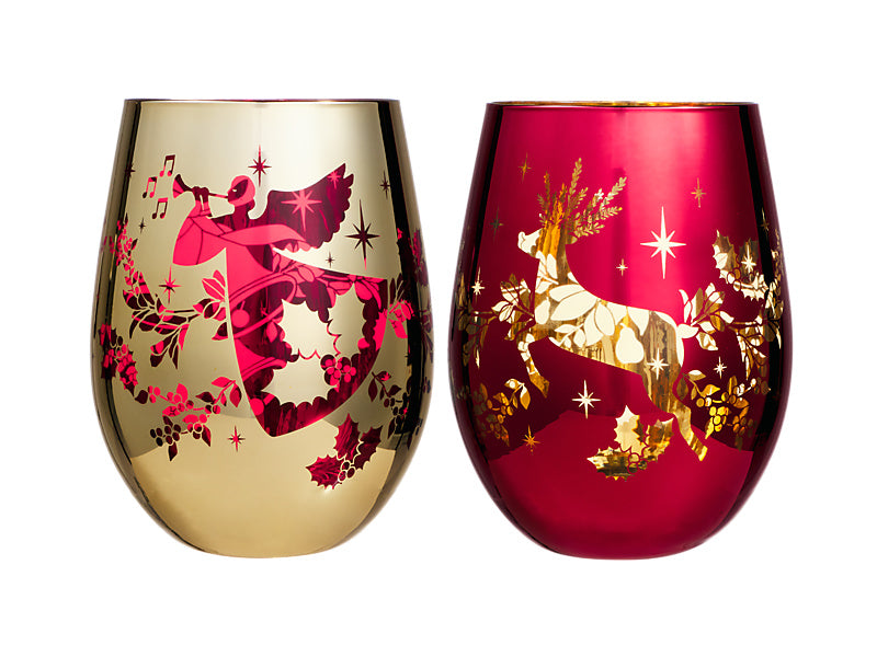 White Christmas 2026 Stemless Glass Set of 2 Assorted Metallic Gift Boxed
