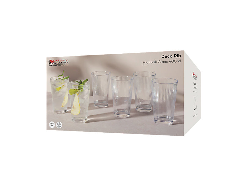 Deco Rib Highball Glass Set of 6 Gift Boxed