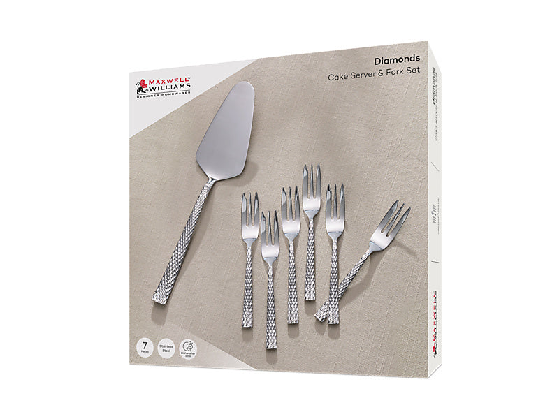 Diamonds Cake Server & Fork Set 7pc Gift Boxed