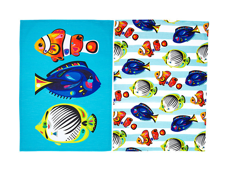 Pete Cromer Ozzie Ocean Cotton Tea Towel Set of 2 Gift Boxed