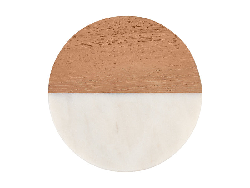 Coaster Collective Round Marble & Acacia Coaster White