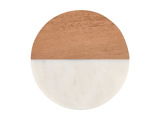 Coaster Collective Round Marble & Acacia Coaster White