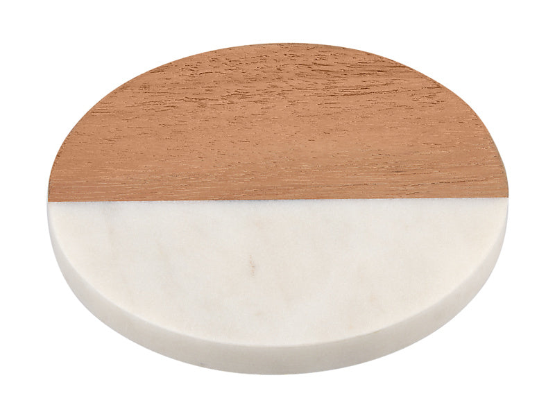 Coaster Collective Round Marble & Acacia Coaster White