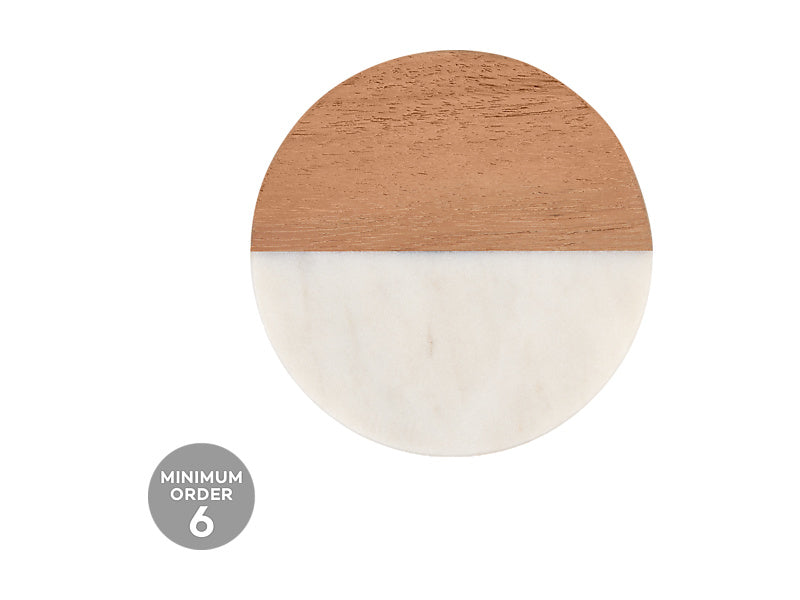 Coaster Collective Round Marble & Acacia Coaster White