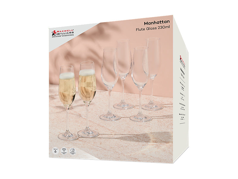 Manhattan Flute Glass Set of 6 Gift Boxed
