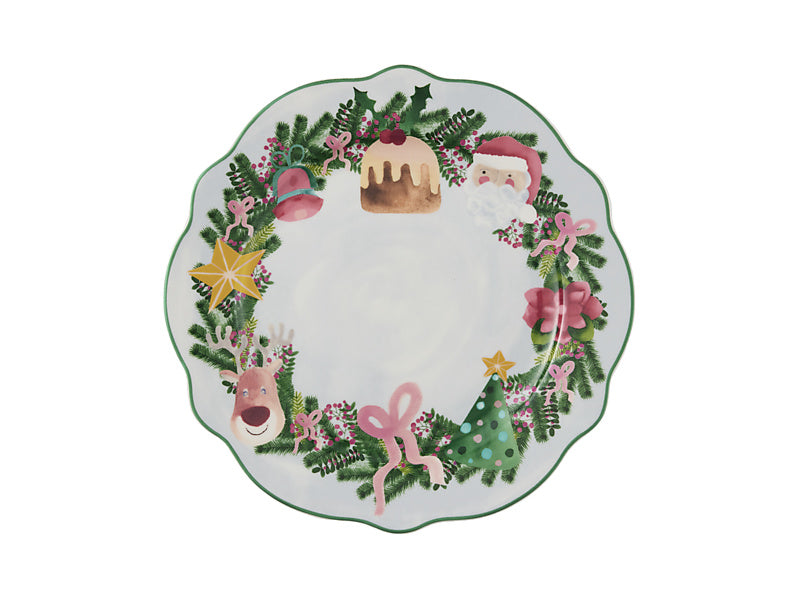 Tis The Season Scallop Rim Plate Light Blue Gift Boxed