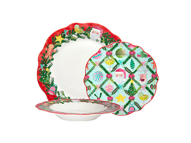 Tis The Season Scallop Rim Dinner Set 12pc Gift Boxed