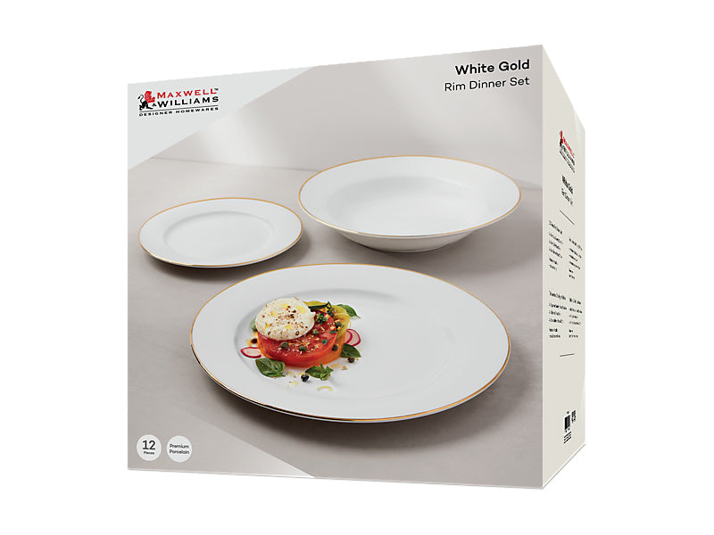White Gold Rim Dinner Set 12pc Gift Boxed