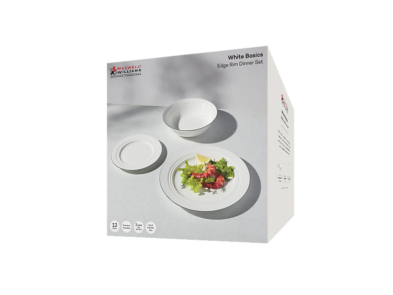 White Basics Edge Rim Dinner Set 12pc Gift Boxed