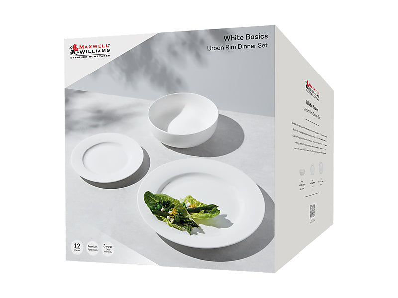 White Basics Urban Rim Dinner Set 12pc Gift Boxed