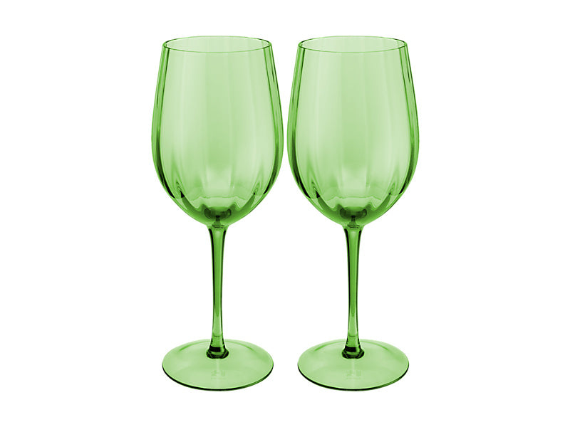 Wicked Pink Goes Good With Green Ribbed Wine Glass Elphaba Set of 2 Gift Boxed