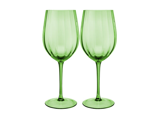 Wicked Pink Goes Good With Green Ribbed Wine Glass Elphaba Set of 2 Gift Boxed