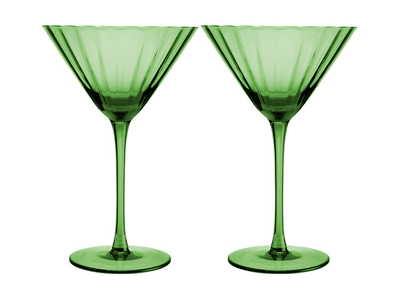 Wicked Pink Goes Good With Green Ribbed Martini Glass Elphaba Set of 2 Gift Boxed
