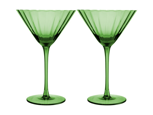 Wicked Pink Goes Good With Green Ribbed Martini Glass Elphaba Set of 2 Gift Boxed