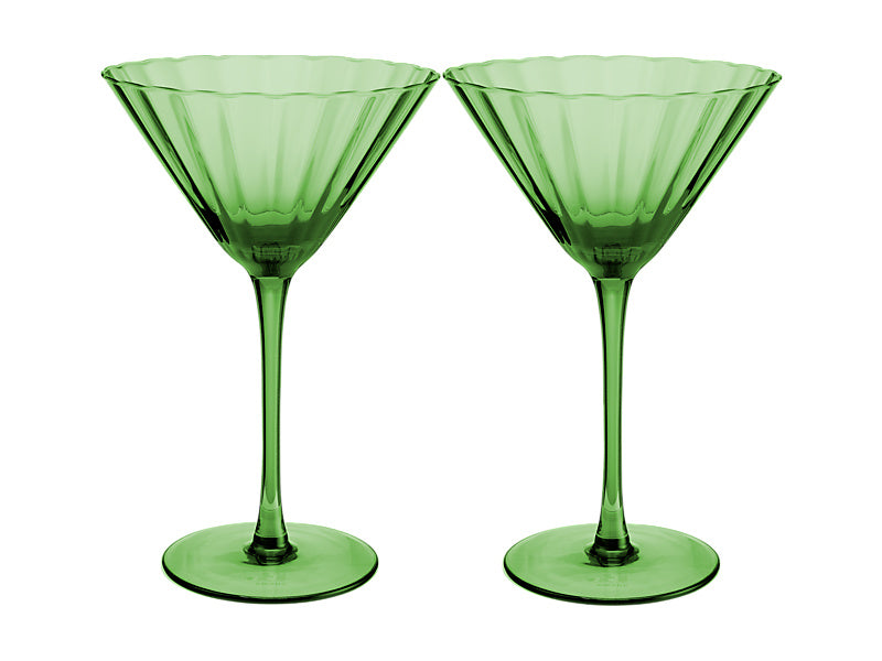 Wicked Pink Goes Good With Green Ribbed Martini Glass Elphaba Set of 2 Gift Boxed