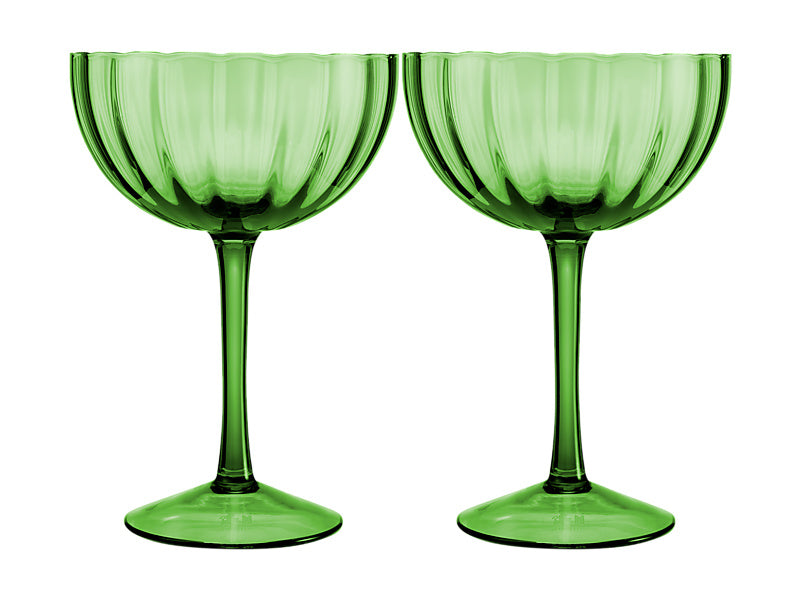 Wicked Pink Goes Good With Green Ribbed Coupe Glass Elphaba Set of 2 Gift Boxed