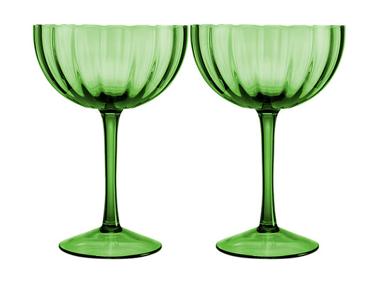 Wicked Pink Goes Good With Green Ribbed Coupe Glass Elphaba Set of 2 Gift Boxed