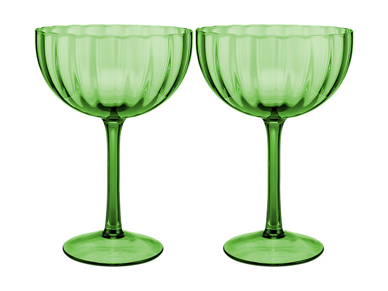 Wicked Pink Goes Good With Green Ribbed Coupe Glass Elphaba Set of 2 Gift Boxed